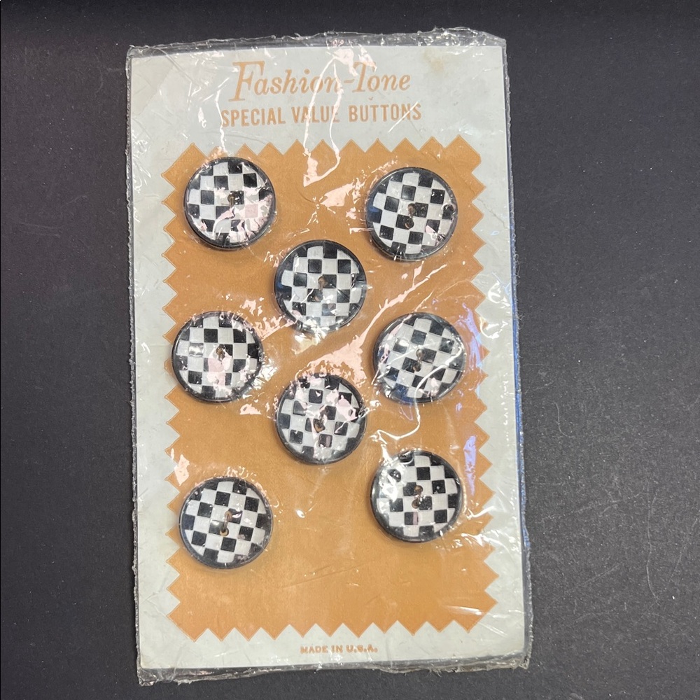 Vintage Black and White Checkerboard(8) Buttons-Attached to card and sealed